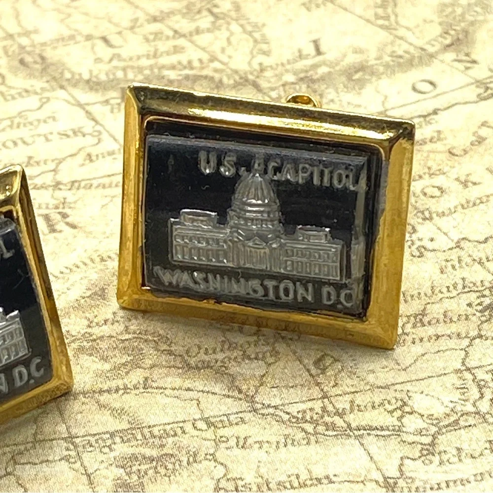 Vintage US Capital Cuff Links Black & Gold Washington DC